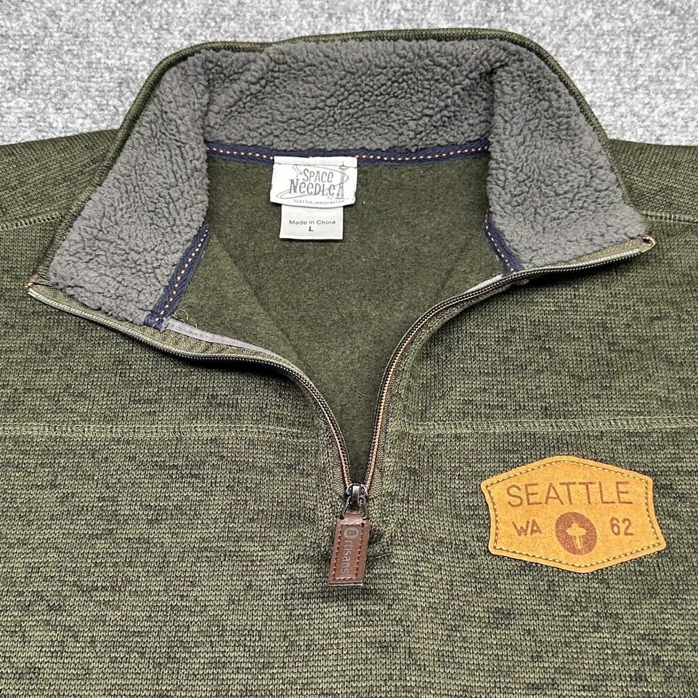 Space Needle Seattle Quarter Zip Pullover Large Green Fleece Patch - Picture 4 of 9